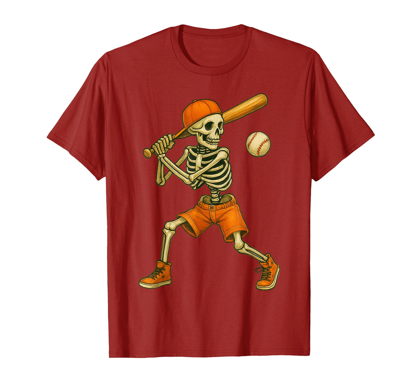 Funny Skeleton Batting Baseball Halloween Boys Men Kids T-Shirt