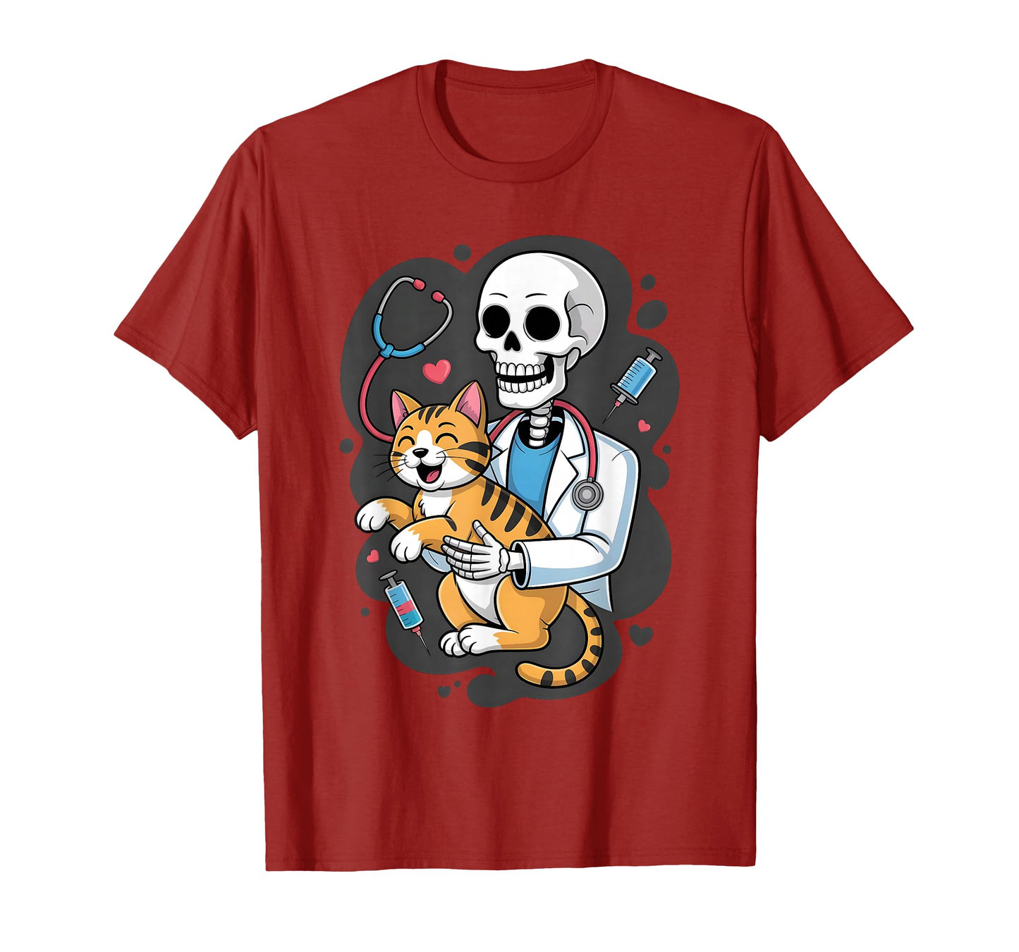 Skeleton Hugging Cat Funny Vet Cat Lover Halloween Men Women T-Shirt