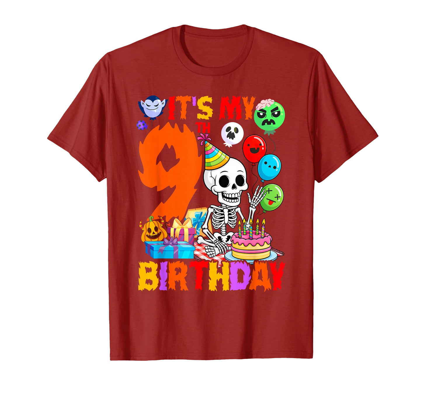 It's My 9th Birthday Halloween Skeleton Matching Party T-Shirt