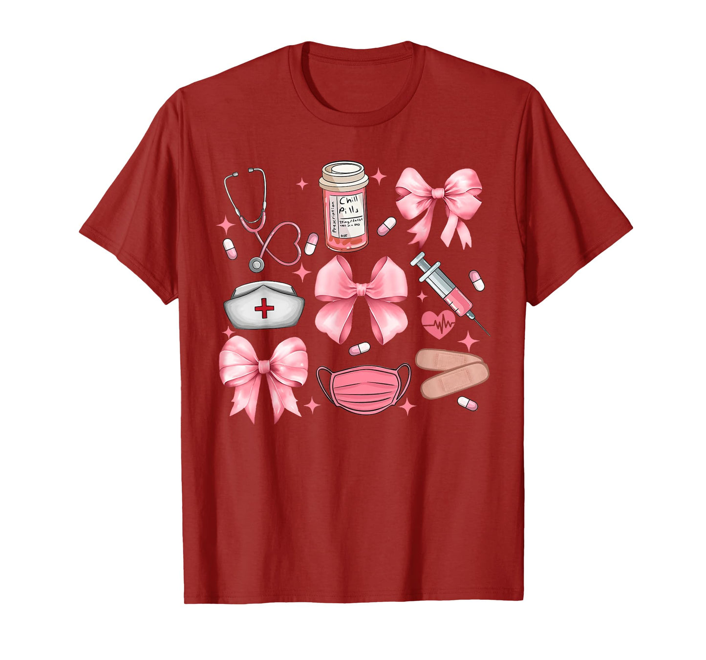 Women Pink Retro Nurse Coquette Pink Bow Girlie Nurse Life T-Shirt