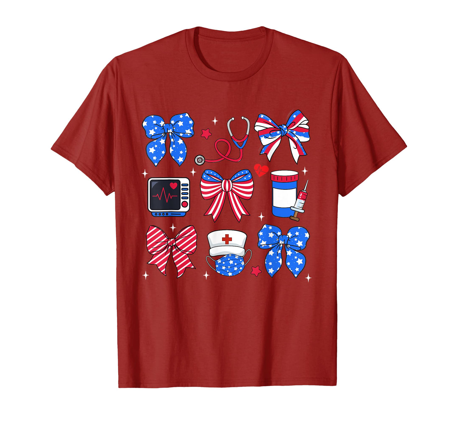 Nurse Bow Stethoscope USA Flag Patriotic 4th of July T-Shirt