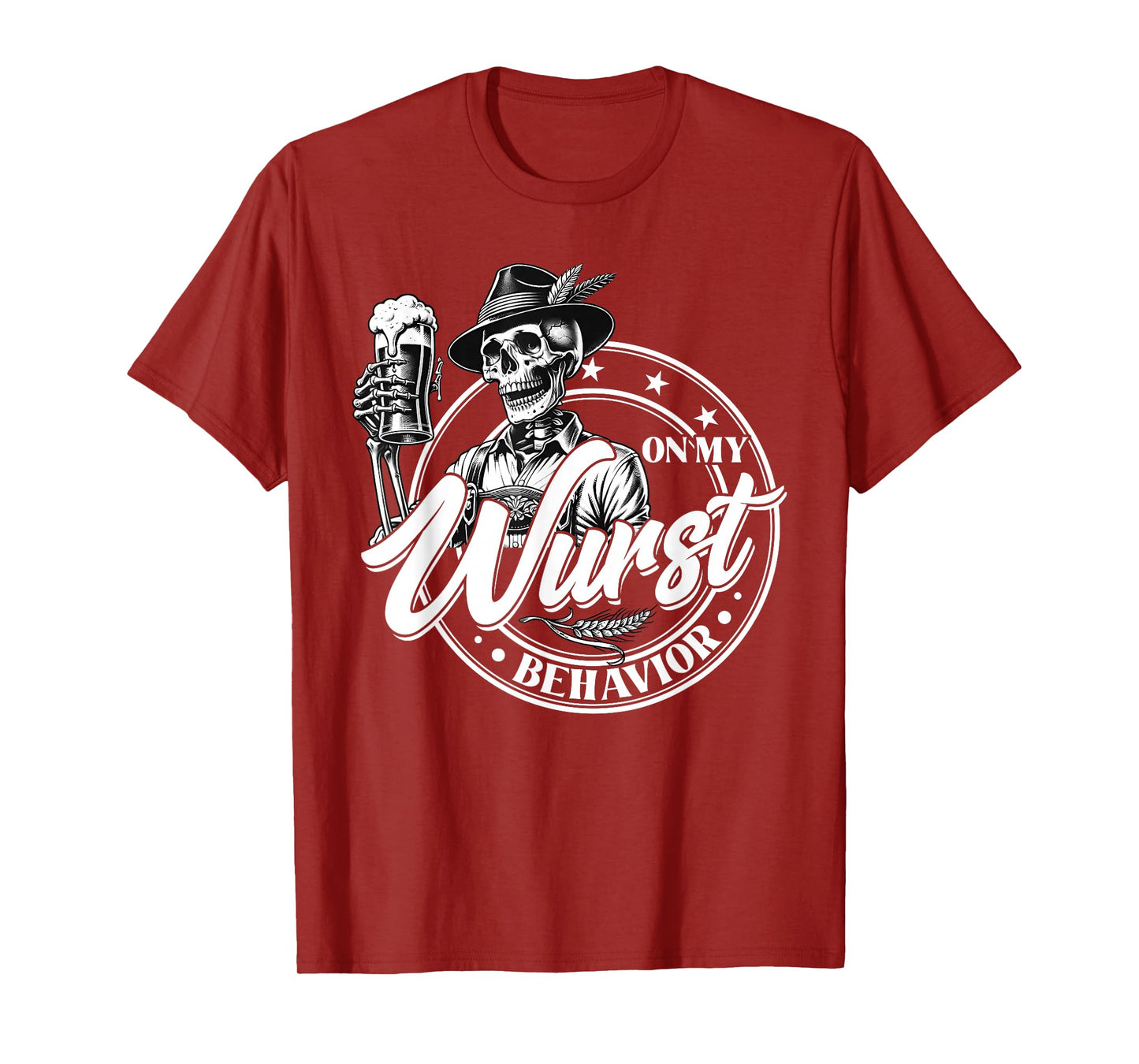 Oktoberfest On My Wurst Behavior German Beer Skeleton Men T-Shirt