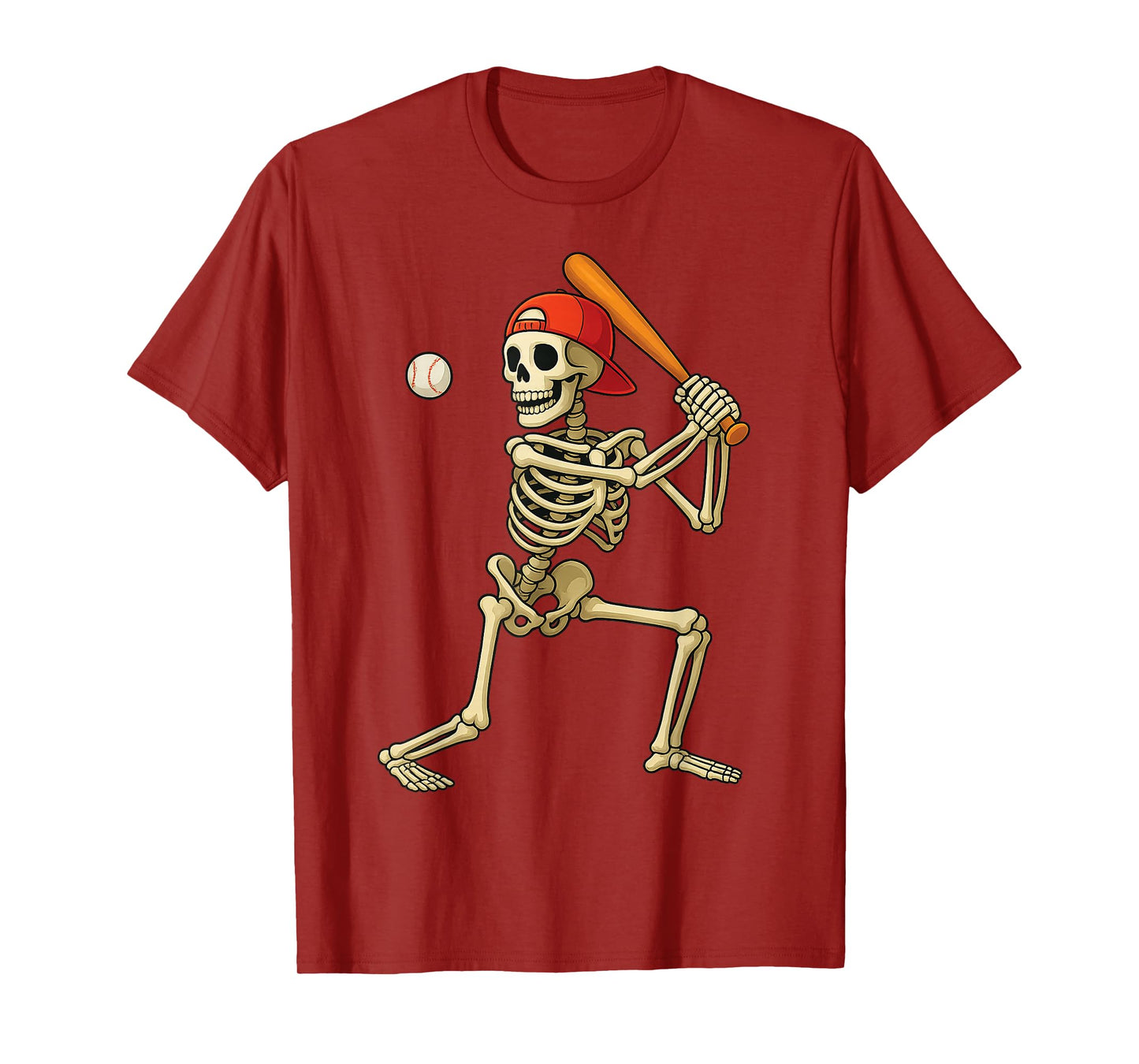 Funny Skeleton Batting Baseball Halloween Boys Men Kids T-Shirt