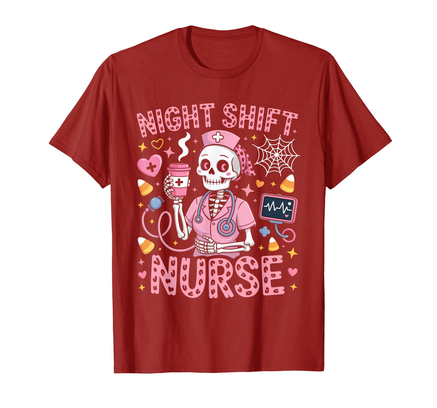 RN ICU Night Shift Nurse Skeleton Halloween Costumes Womens T-Shirt