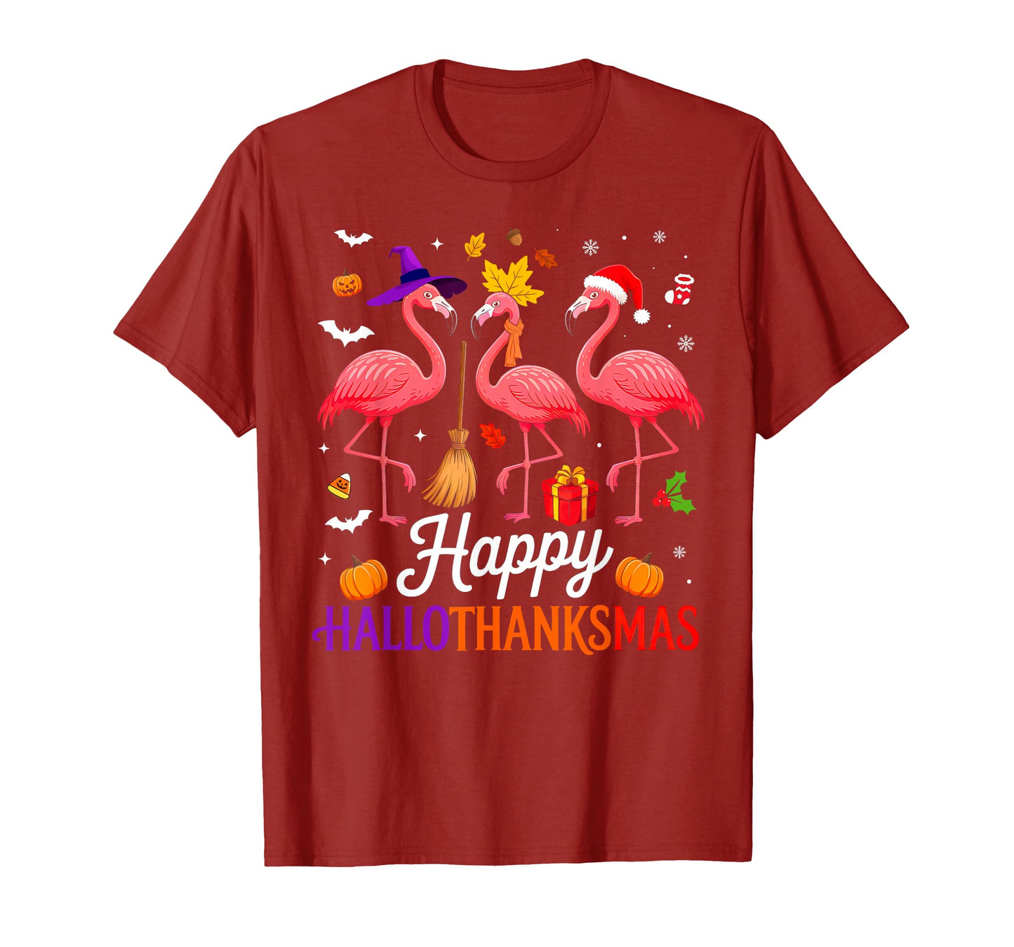 Happy Hallothanksmas Flamingo Lover Halloween Thanksgiving T-Shirt
