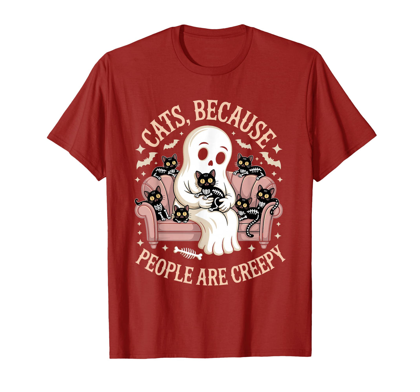 Cats Because People are Creepy Halloween Ghost Skeleton Cats T-Shirt