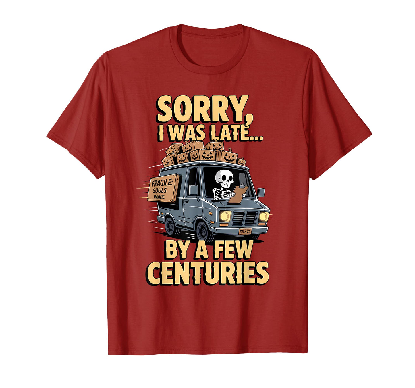 Skeleton Delivery Driver Halloween Funny Spooky Courier T-Shirt