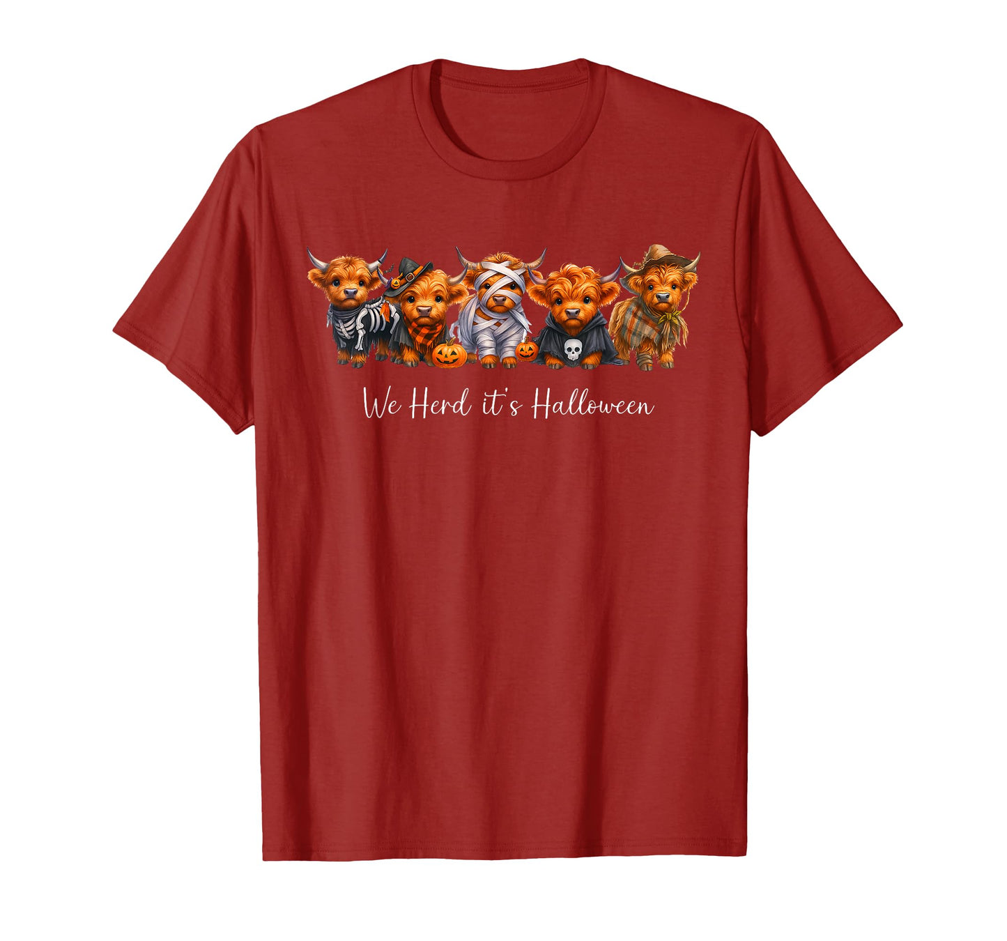 We Herd It’s Halloween Highland Cow Skeleton Ghost Pumpkin T-Shirt