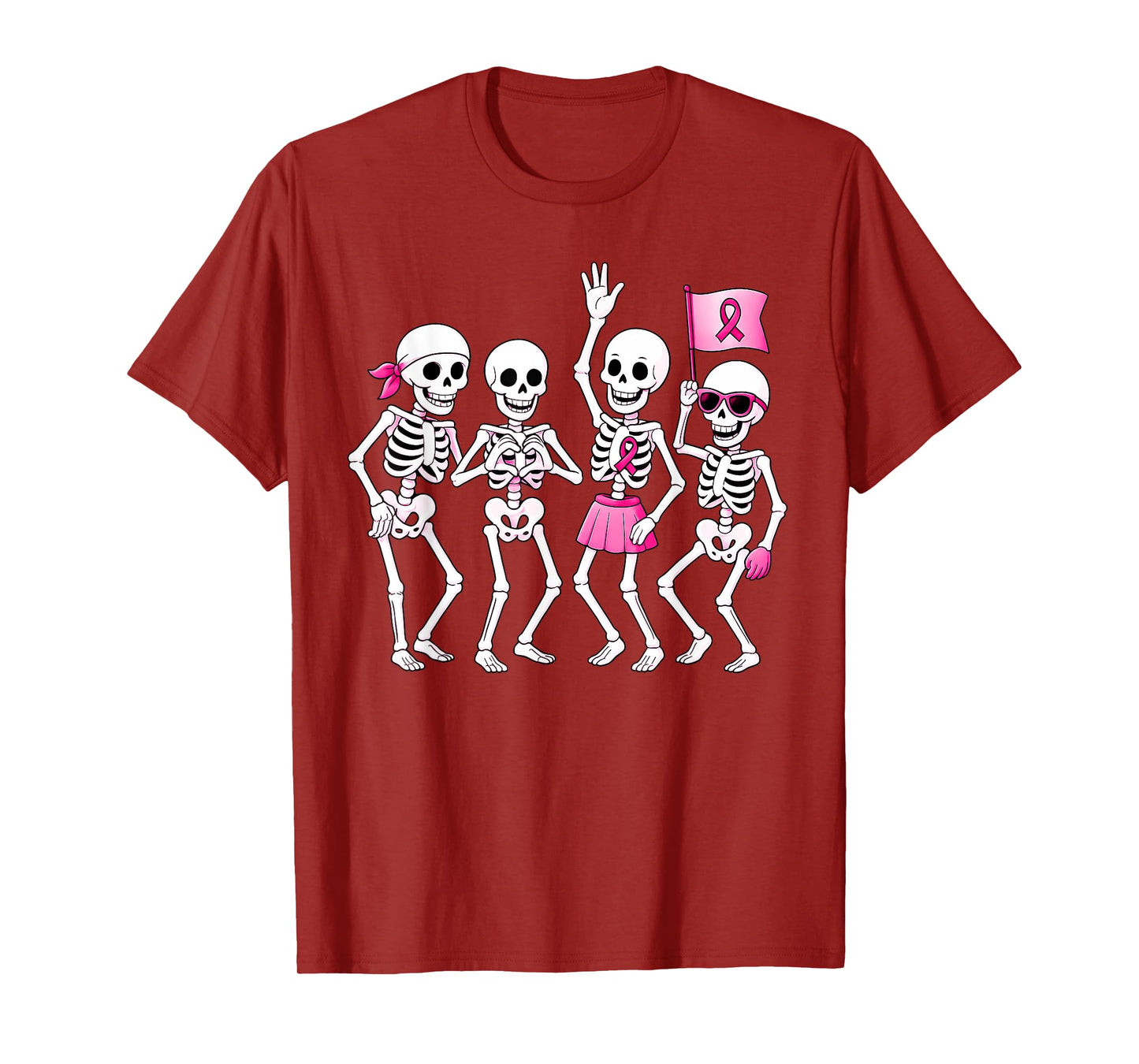 Breast Cancer Awareness Skeletons & Pink Ribbons Halloween T-Shirt