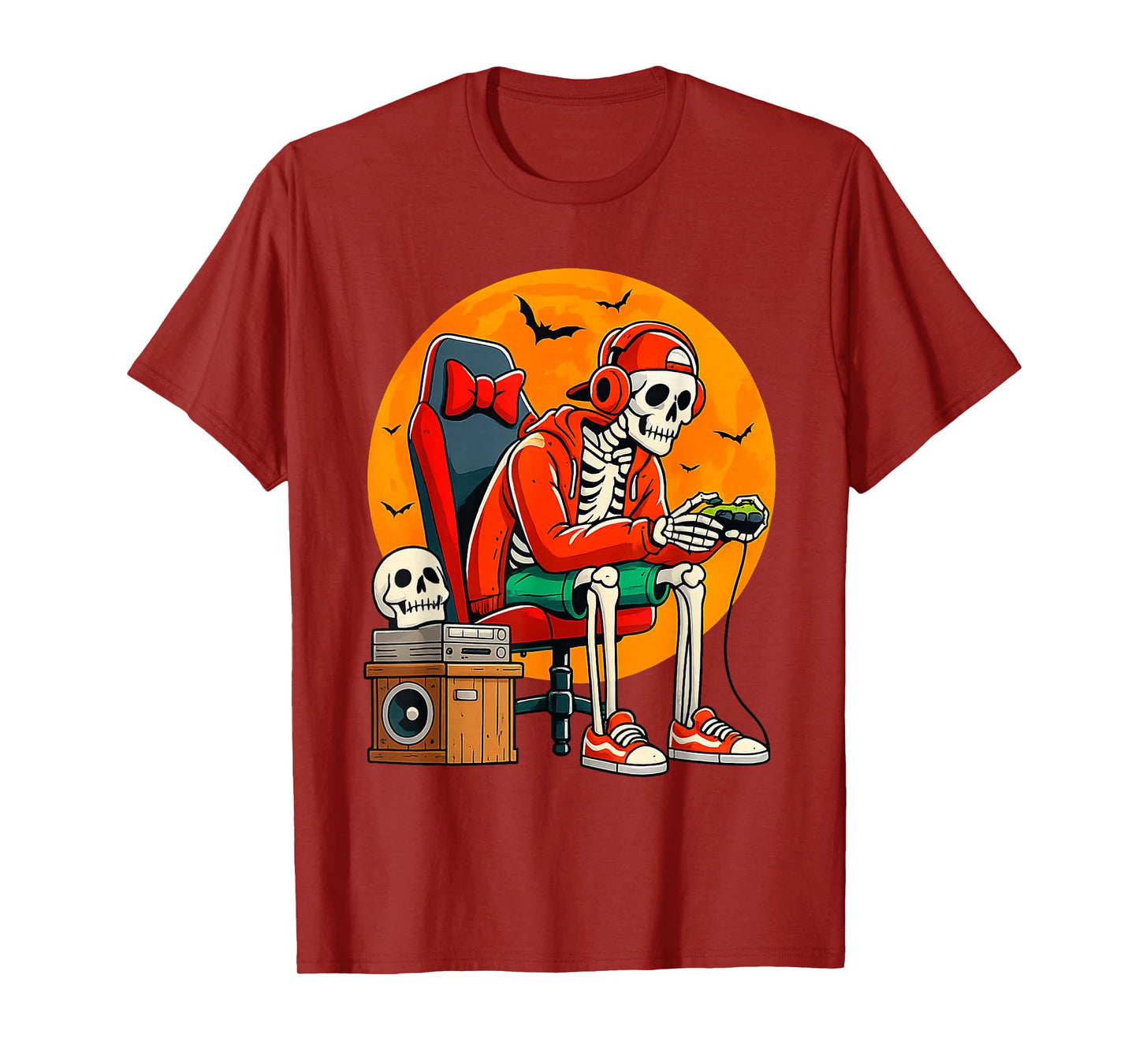 Funny Halloween Boys Men Kids Skeleton Video Gaming Gamer T-Shirt