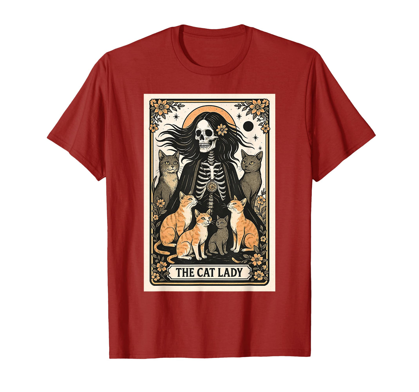 The Cat Lady Tarot Card Skeleton Witchy Cat Mom Cat Lover T-Shirt