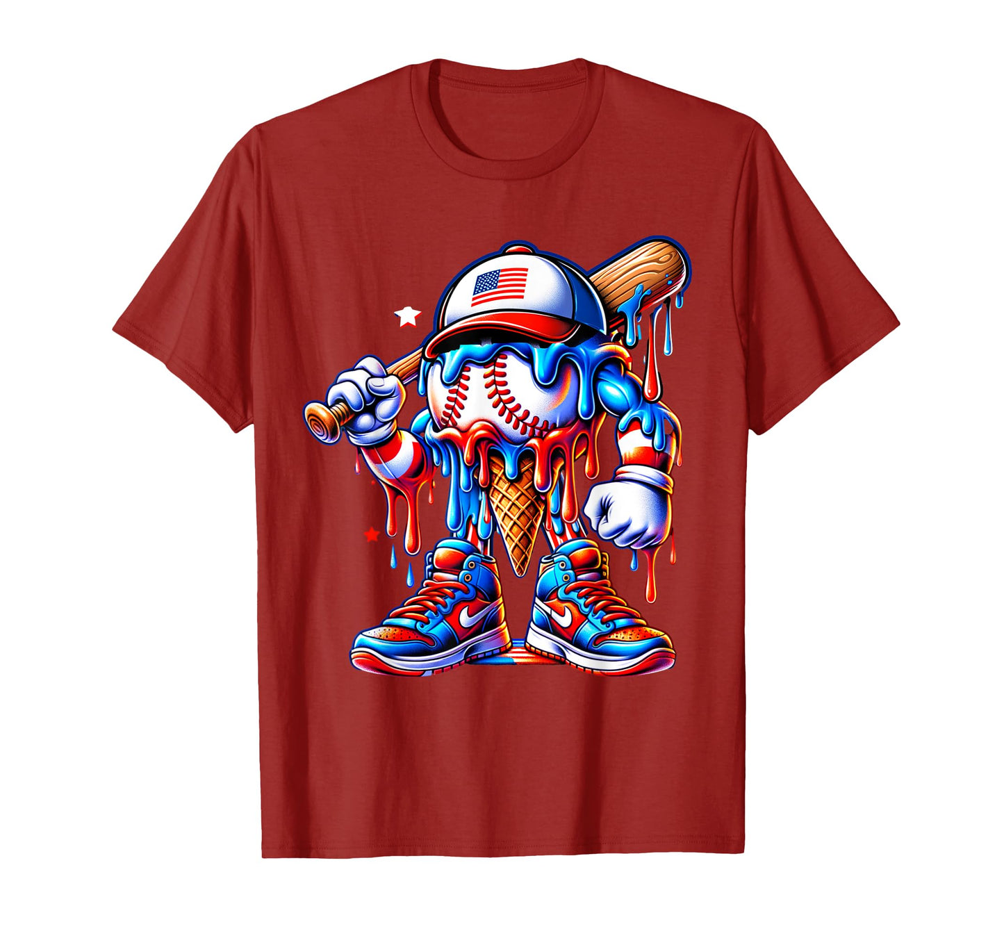 4th of July Red White and Blue Baseball Ice Cream Drip Boys T-Shirt