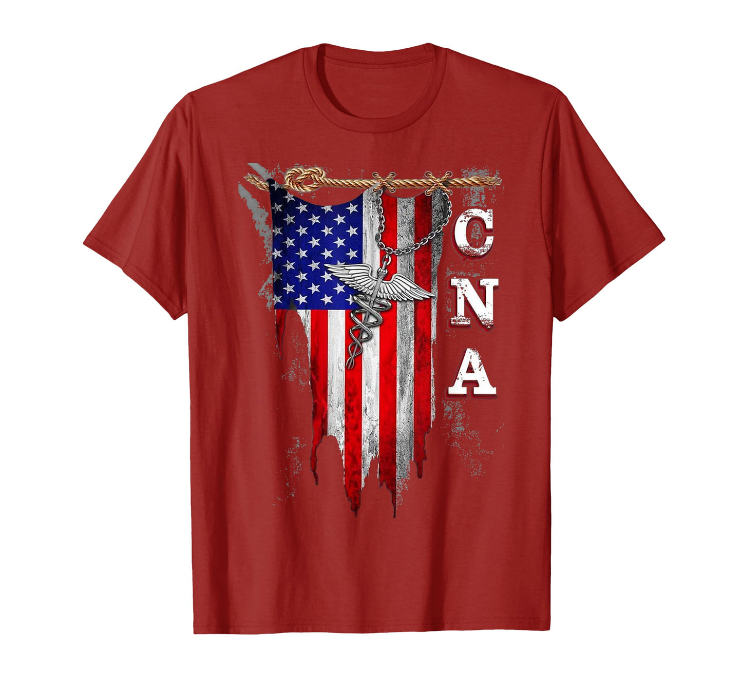 Proud CNA - American Flag Torn - Caduceus T-Shirt