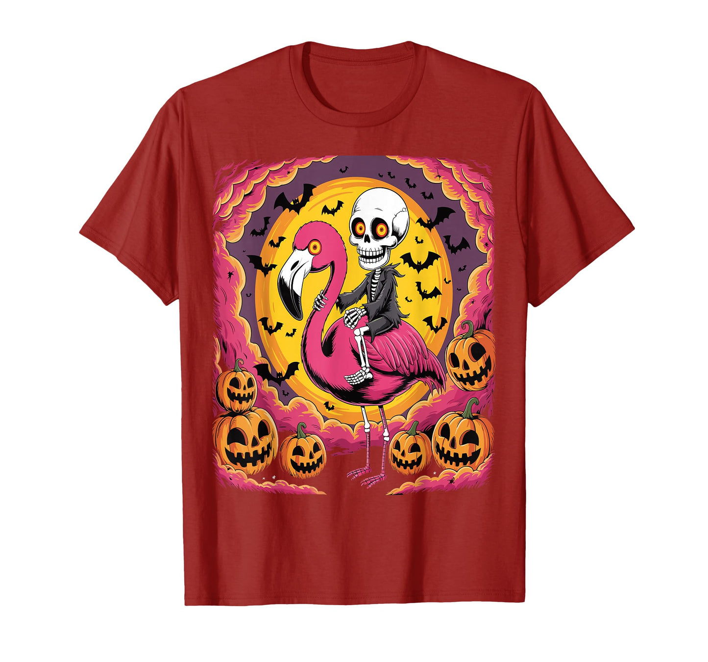 Funny Skeleton Riding Flamingo Halloween Spooky T-Shirt