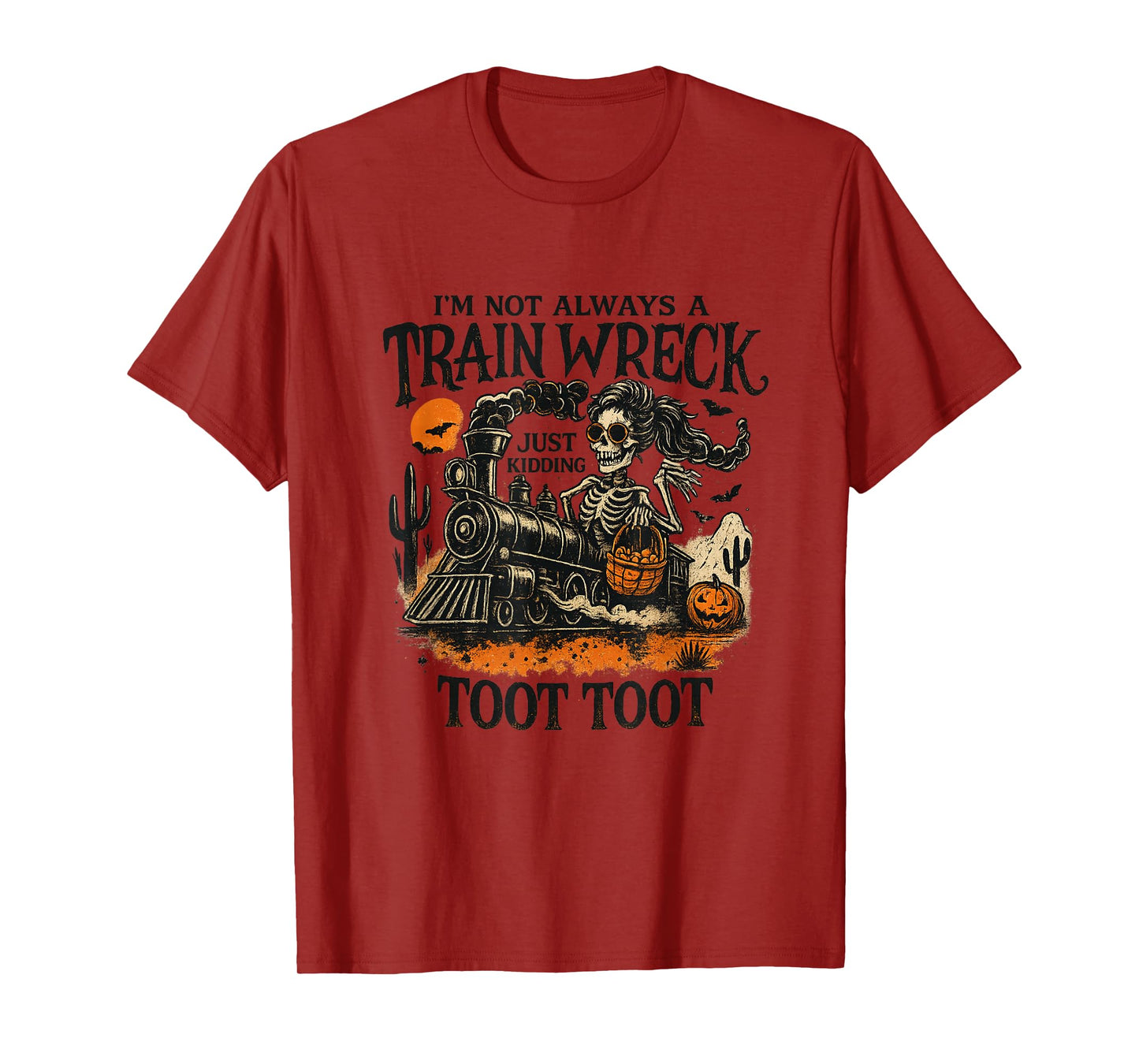 Train Wreck Skeleton Halloween Humor Perfect for Parties T-Shirt