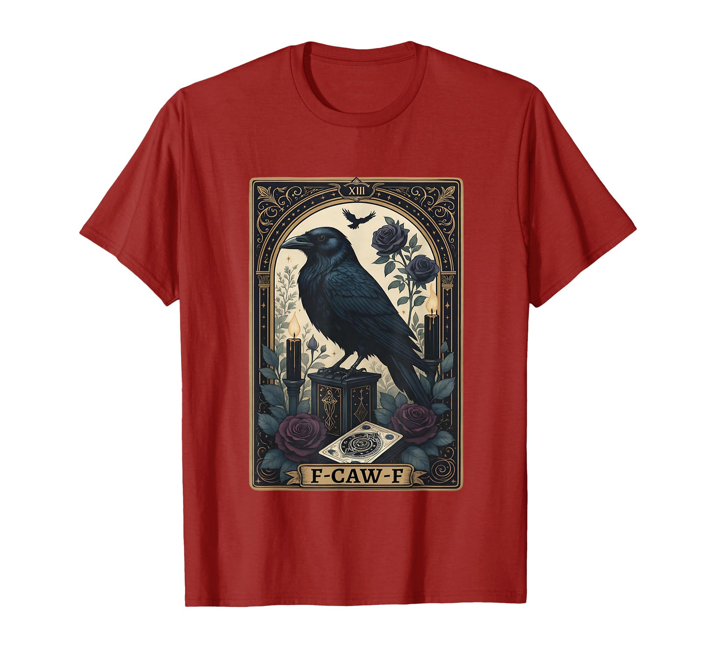F-Caw-F Black Crow Retro Black Bird Tarot Card Halloween T-Shirt
