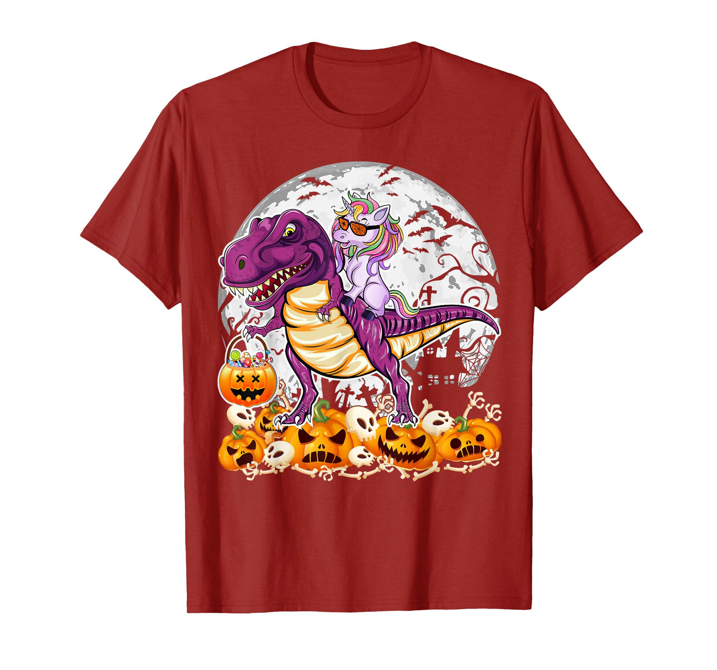 Unicorn Dinosaur T rex Spooky Halloween Costume Women Girls T-Shirt