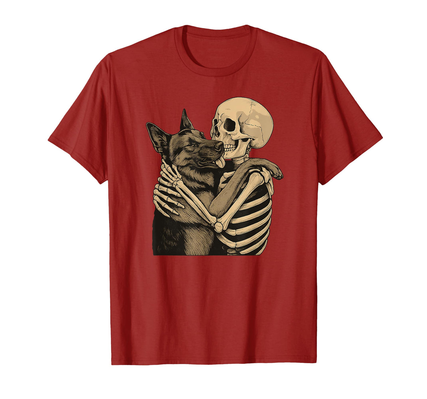 Skeleton Hugging Belgian Malinois Dog Halloween T-Shirt