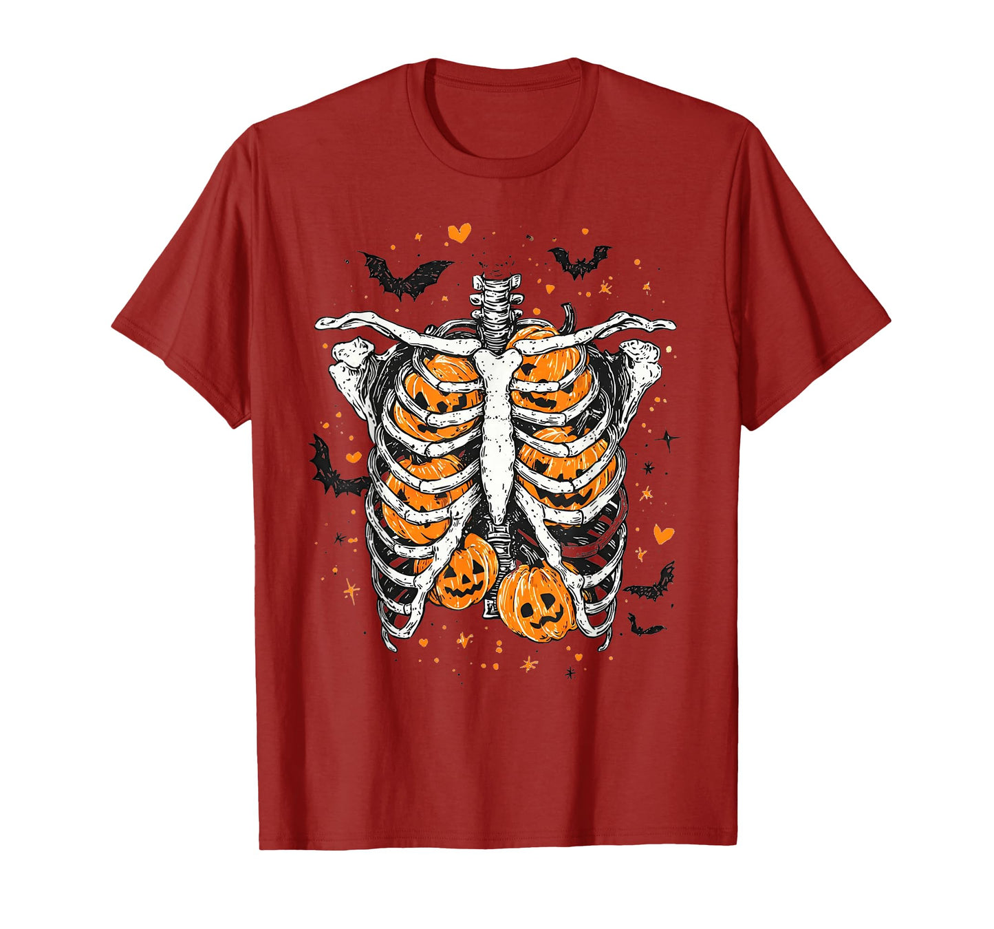 Halloween Skeleton Rib Cage Pumpkin Bat Halloween Men Boys T-Shirt