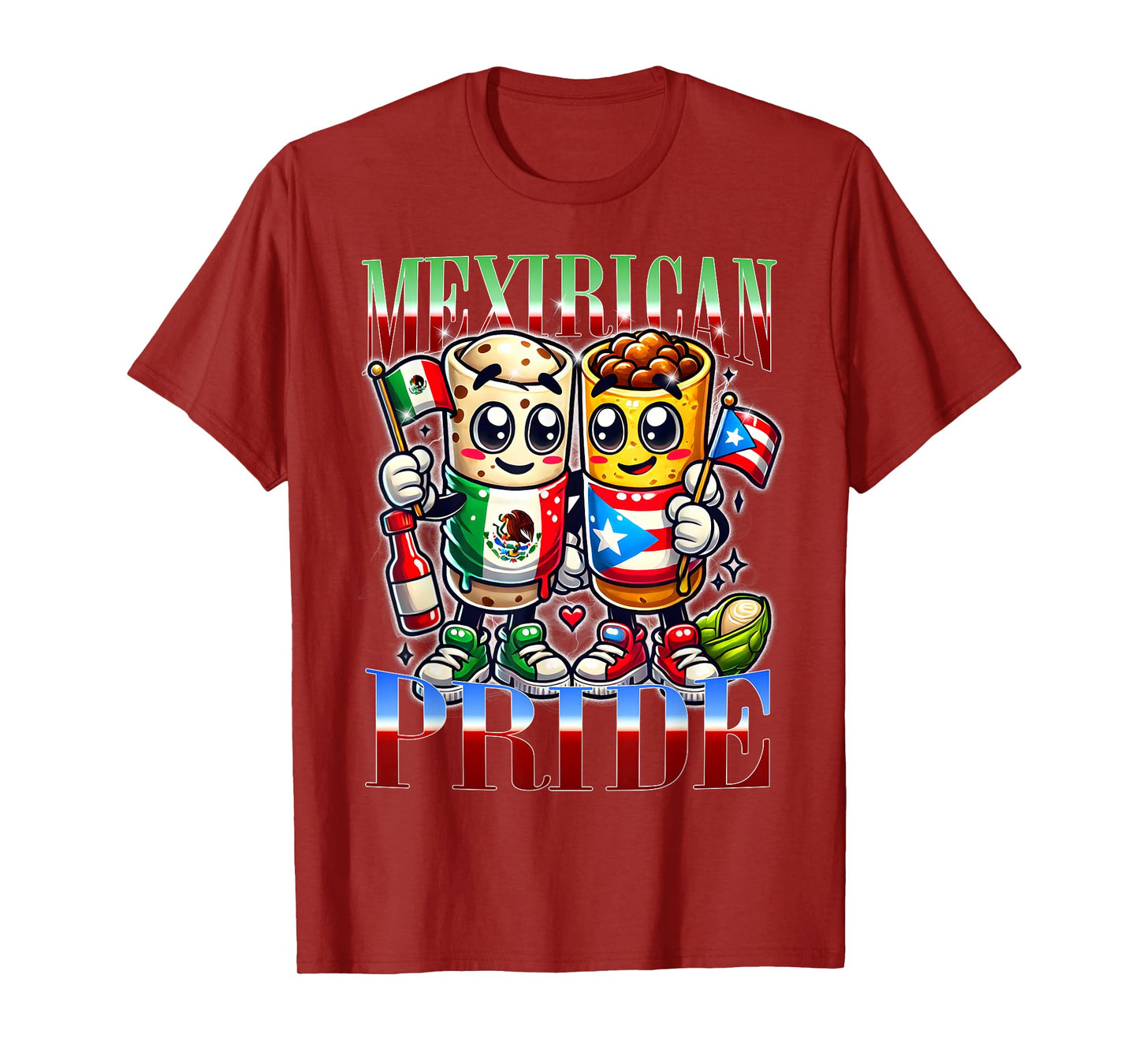 Mexirican Pride Mexican Puerto Rican Burrito Food Unity T-Shirt