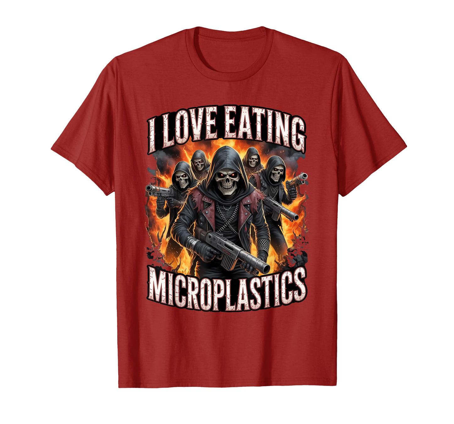 I Love Eating Microplastics Funny Skeleton Hard Meme Bootleg T-Shirt