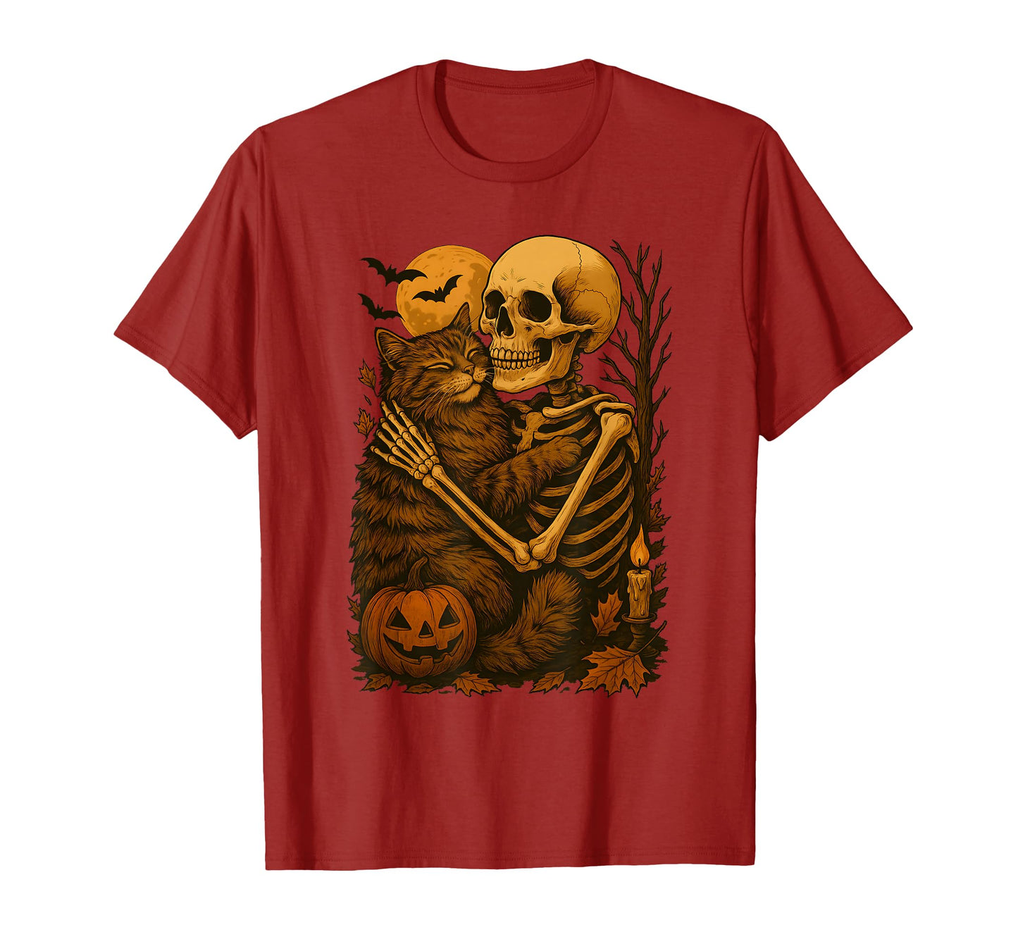 Skeleton Hugging Siberian Cat T-Shirt