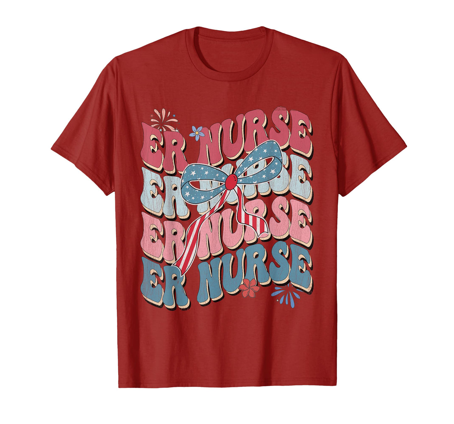ER Nurse Patriotic 4th of July American Retro Groovy T-Shirt