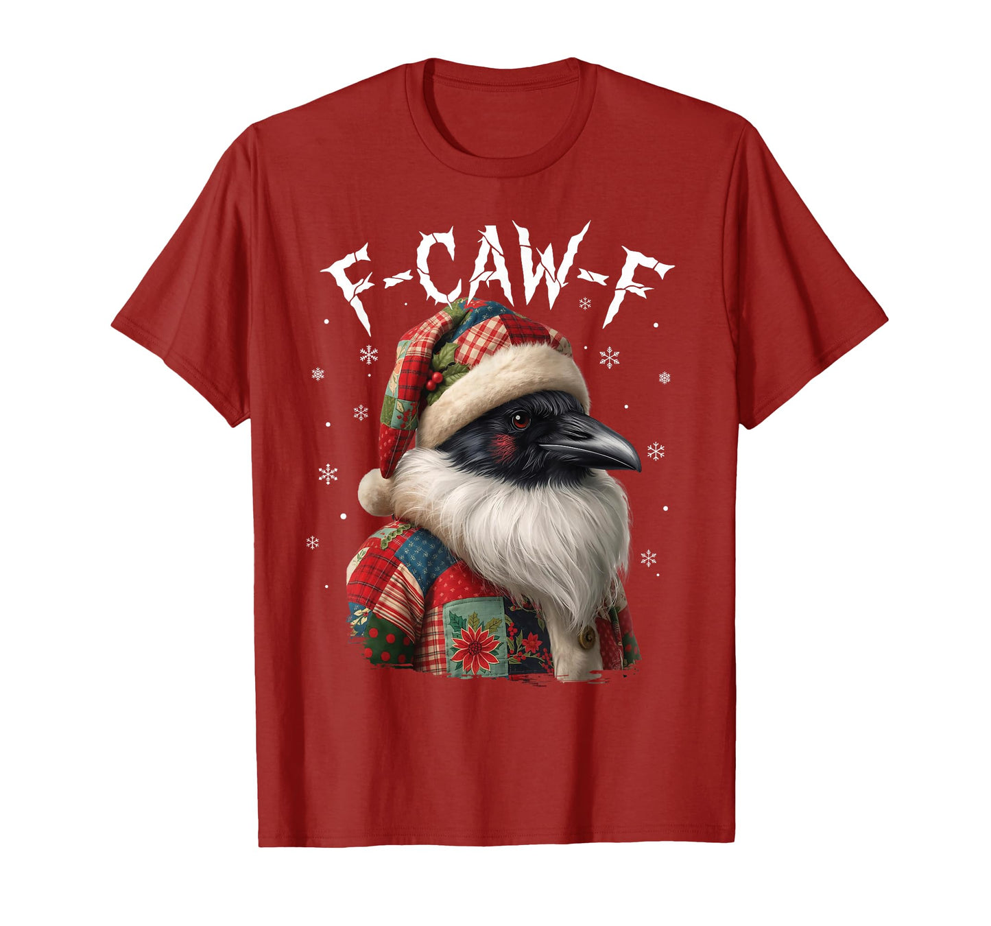 Black Raven Santa Claus Hat F-Caw-F Christmas Snowflake T-Shirt