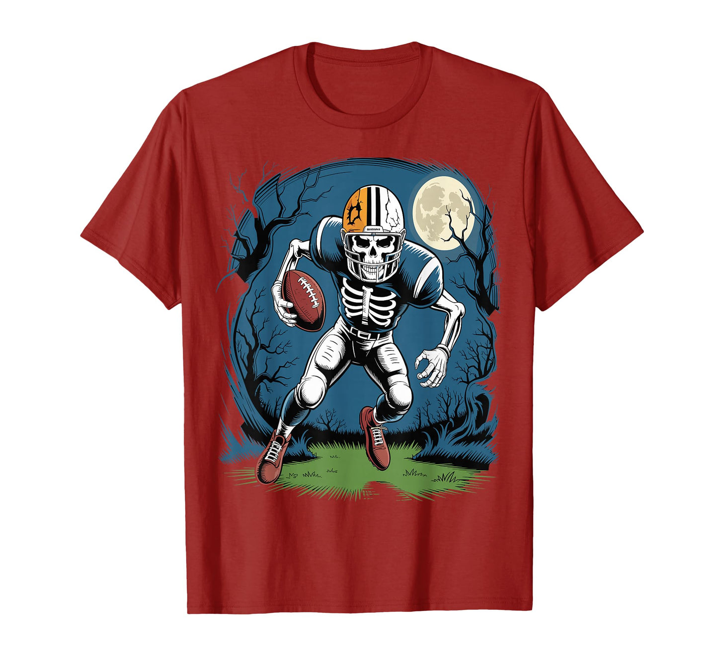 Halloween Skeleton Football Player Skull Spooky Sports T-Shirt