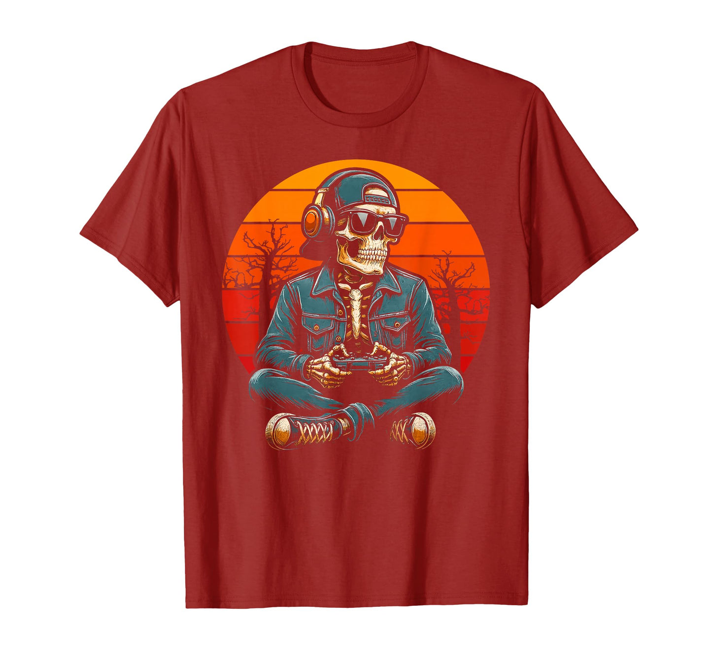 Halloween Skeleton Gamer Video Gaming Boys Men Kids Tees T-Shirt