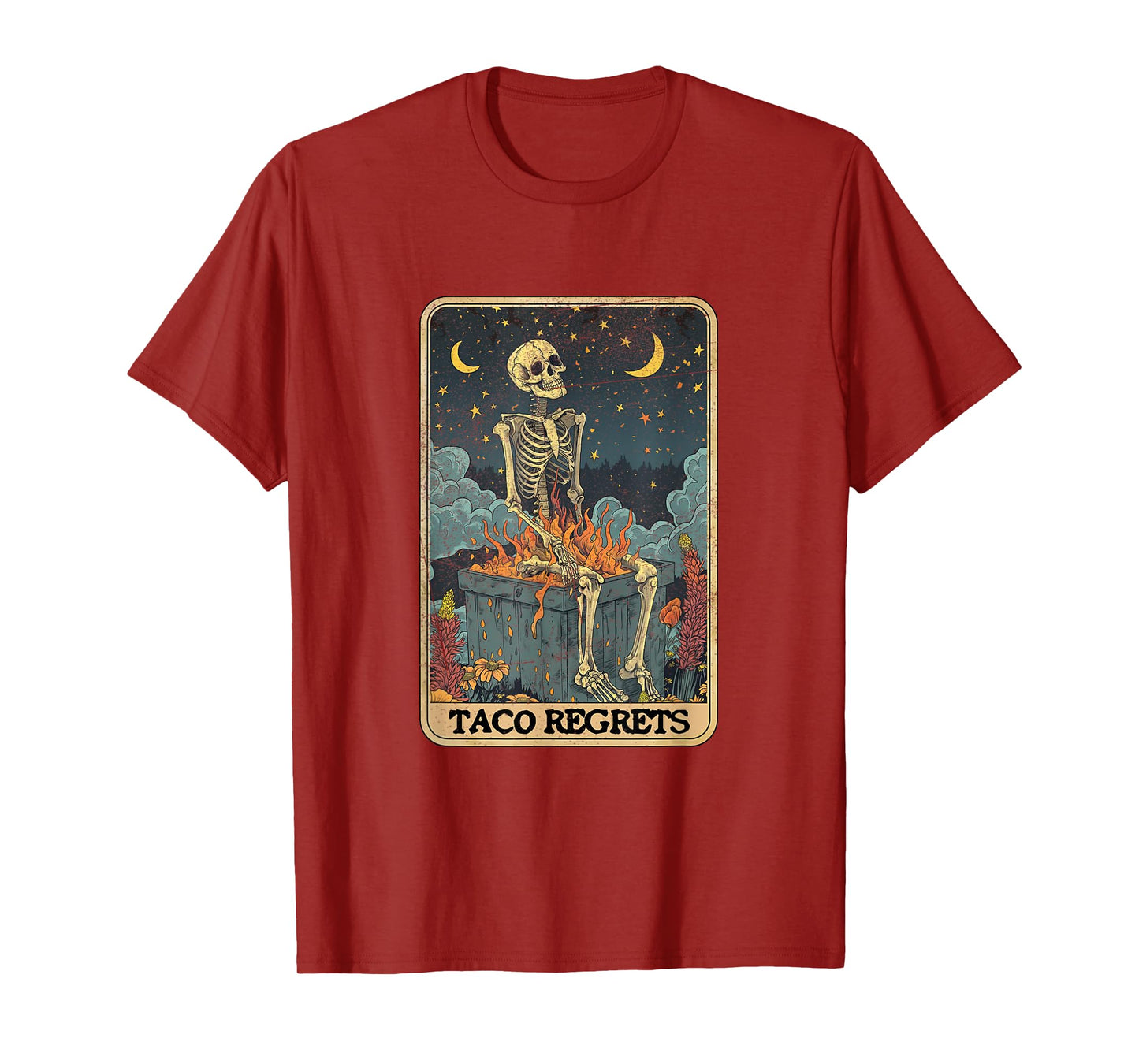 Taco Regrets Cinco de Mayo Retro Mystical Skeleton Pooping T-Shirt