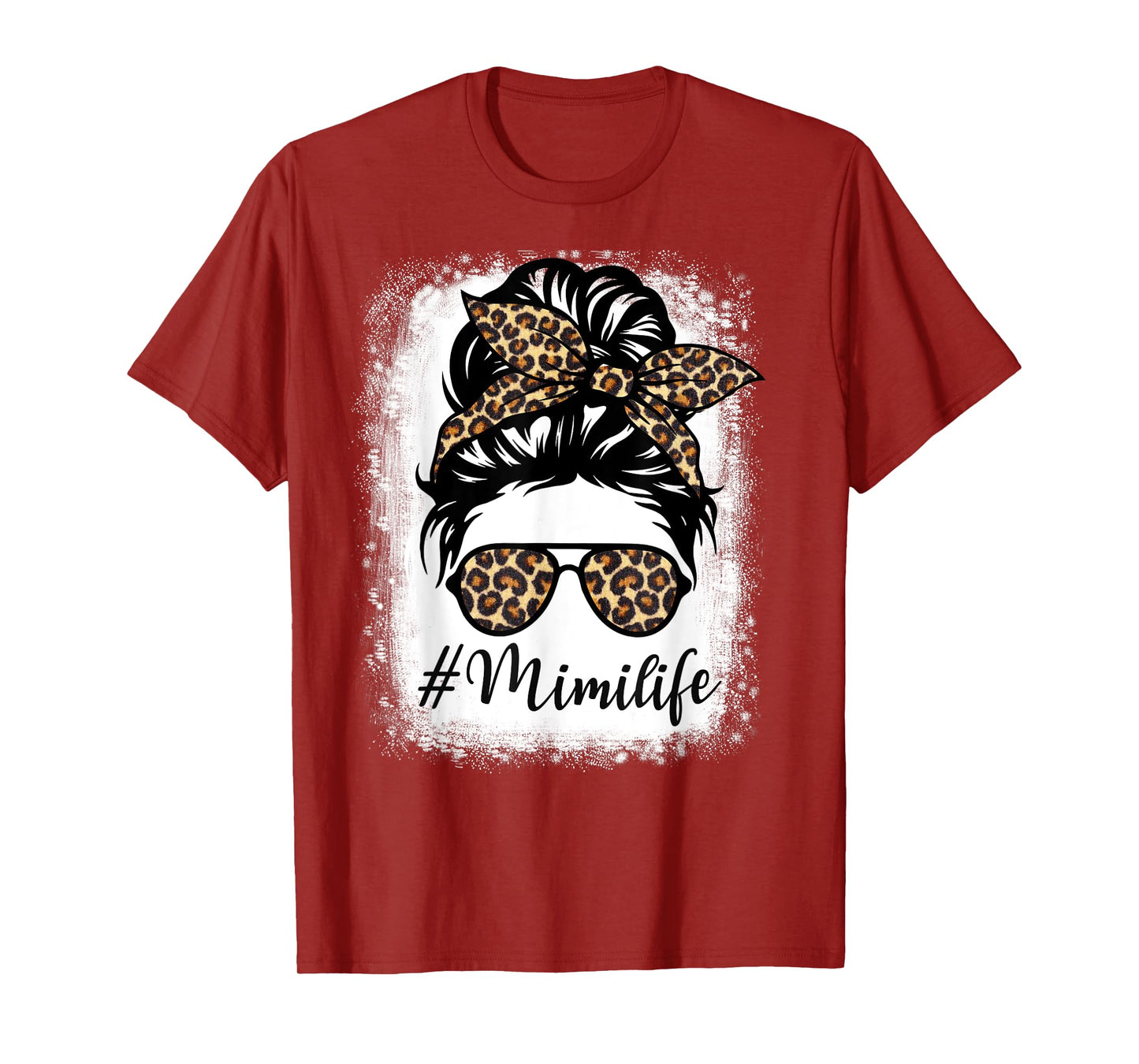 Women Messy Bun Mimi Life Leopard Mothers Day T-Shirt