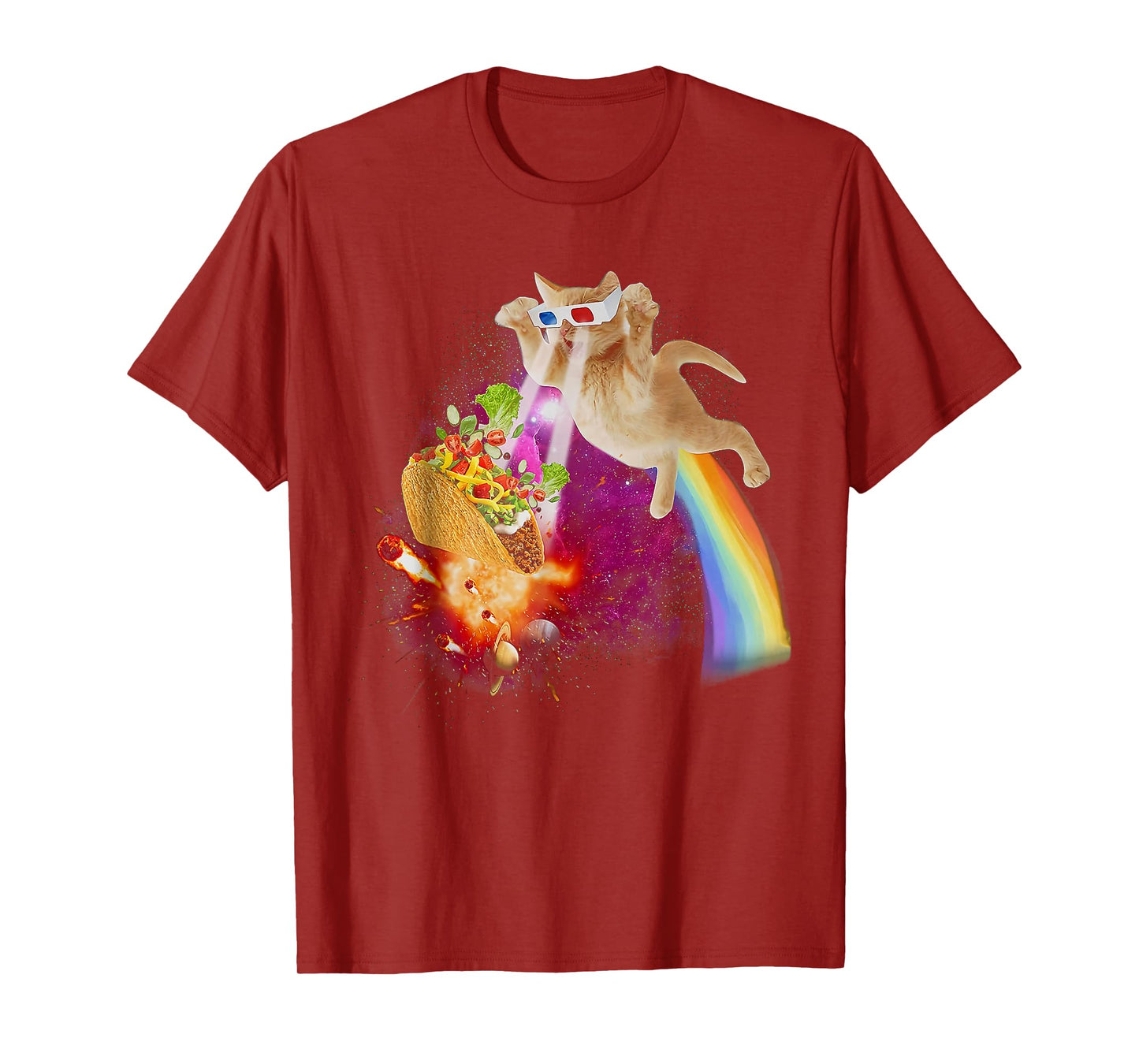 Funny Space Cat Laser Taco Galaxy Kitten Rainbow Cat T-Shirt