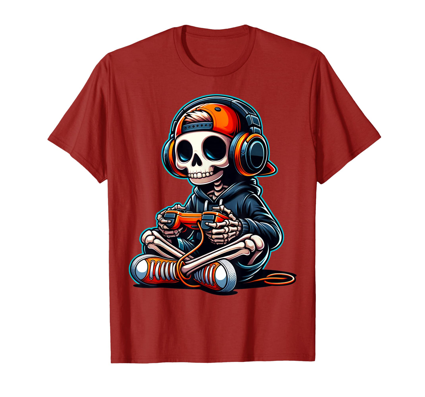 Halloween Skeleton Gamer Video Gaming Boys Men Kids Funny T-Shirt