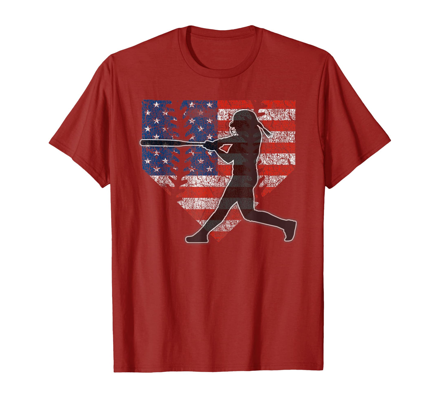 Girls Softball Batter American Flag Home Plate T-Shirt