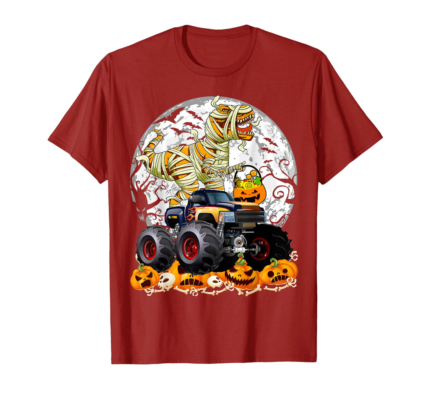 Mummy Dinosaur T-Rex Candy Monster Truck Halloween T-Shirt