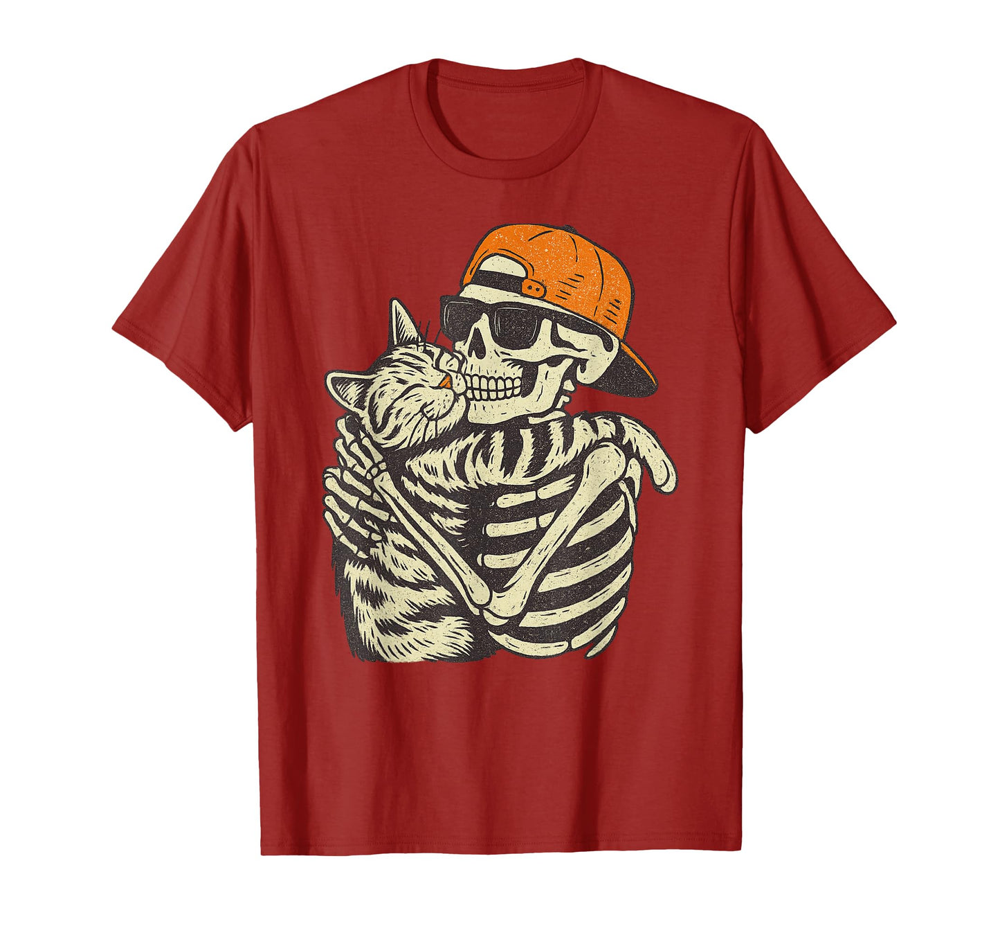 Vintage Halloween Skeleton Cat Funny Spooky Costume T-Shirt