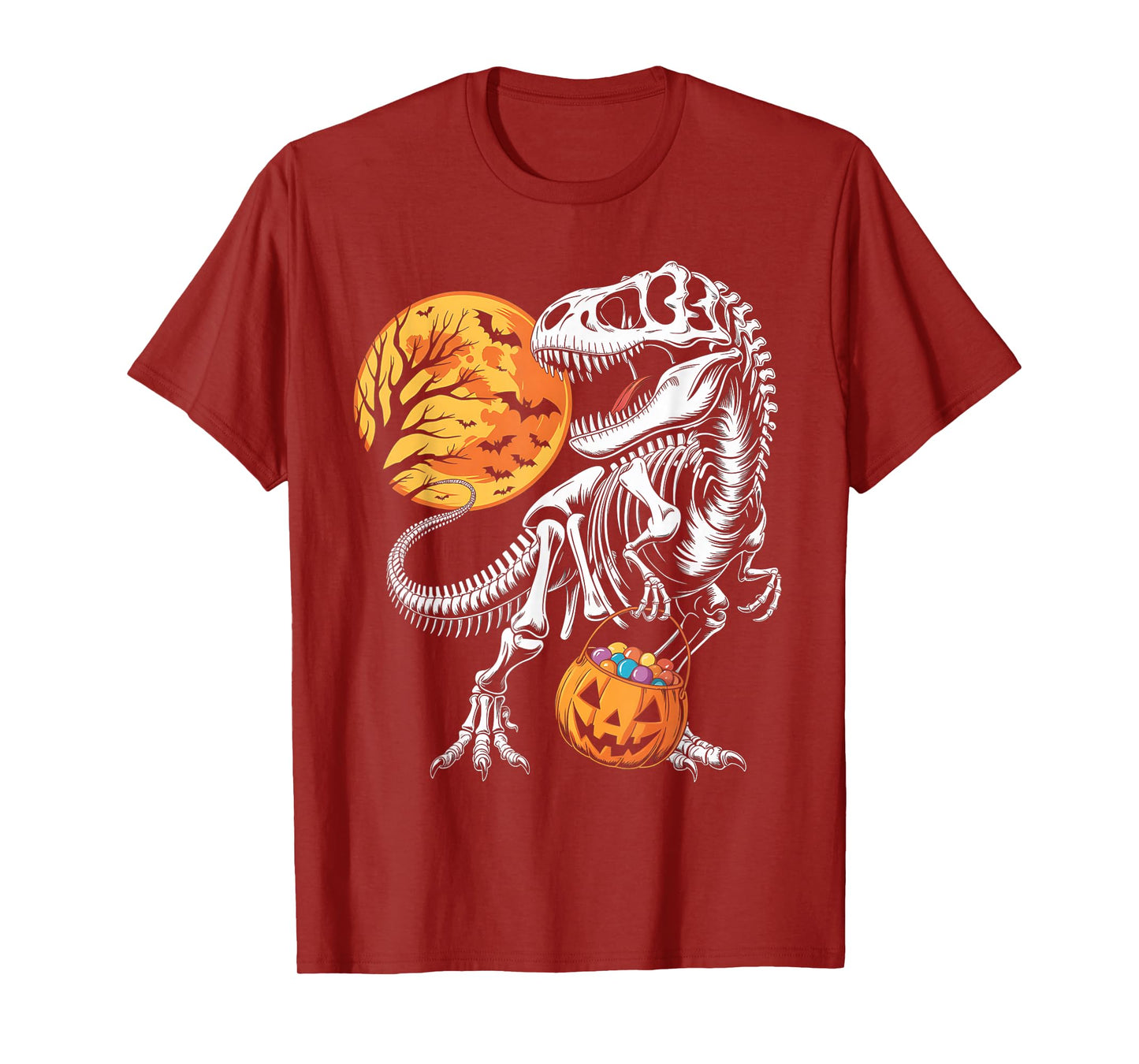 Funny Dinosaur Skeleton Scary Pumpkin Moon Halloween T-Shirt