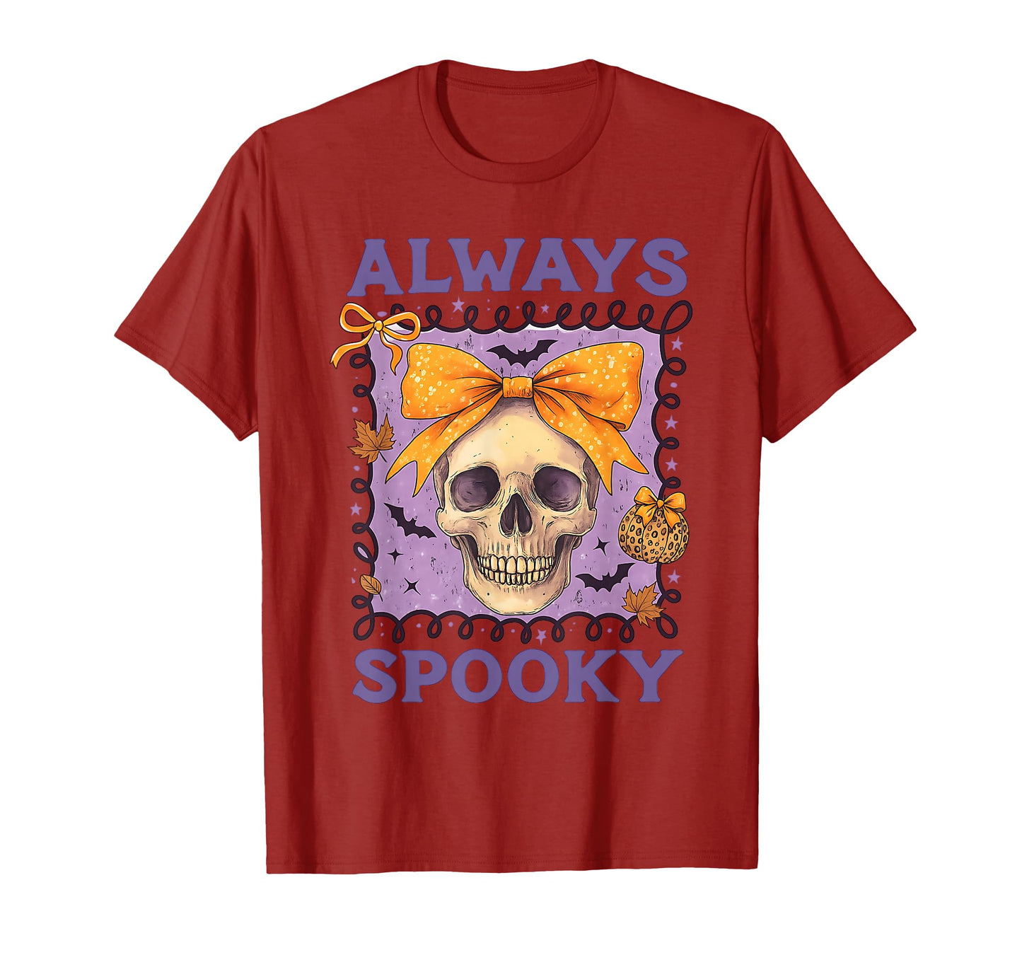 Fall Autumn Skull Bow Halloween Skeleton Women Messy Bun T-Shirt