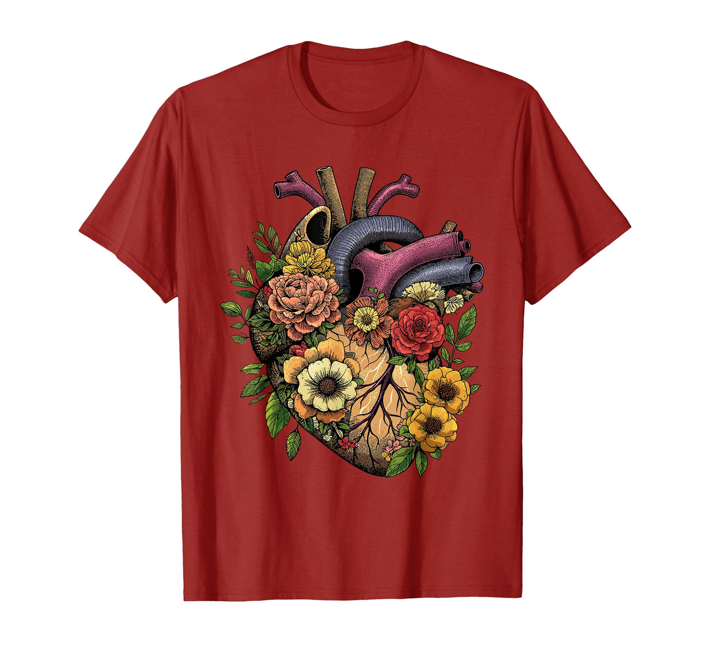 Anatomical Heart Shirt Floral Organ Cardiology Cardiac Nurse T-Shirt