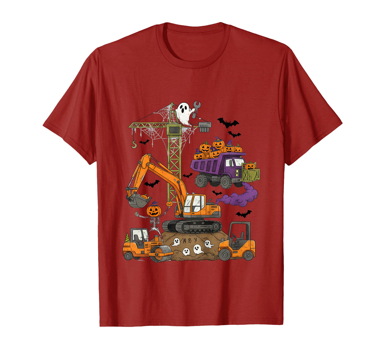 Spooky Construction Trucks Halloween Costume Ghost Skeleton T-Shirt