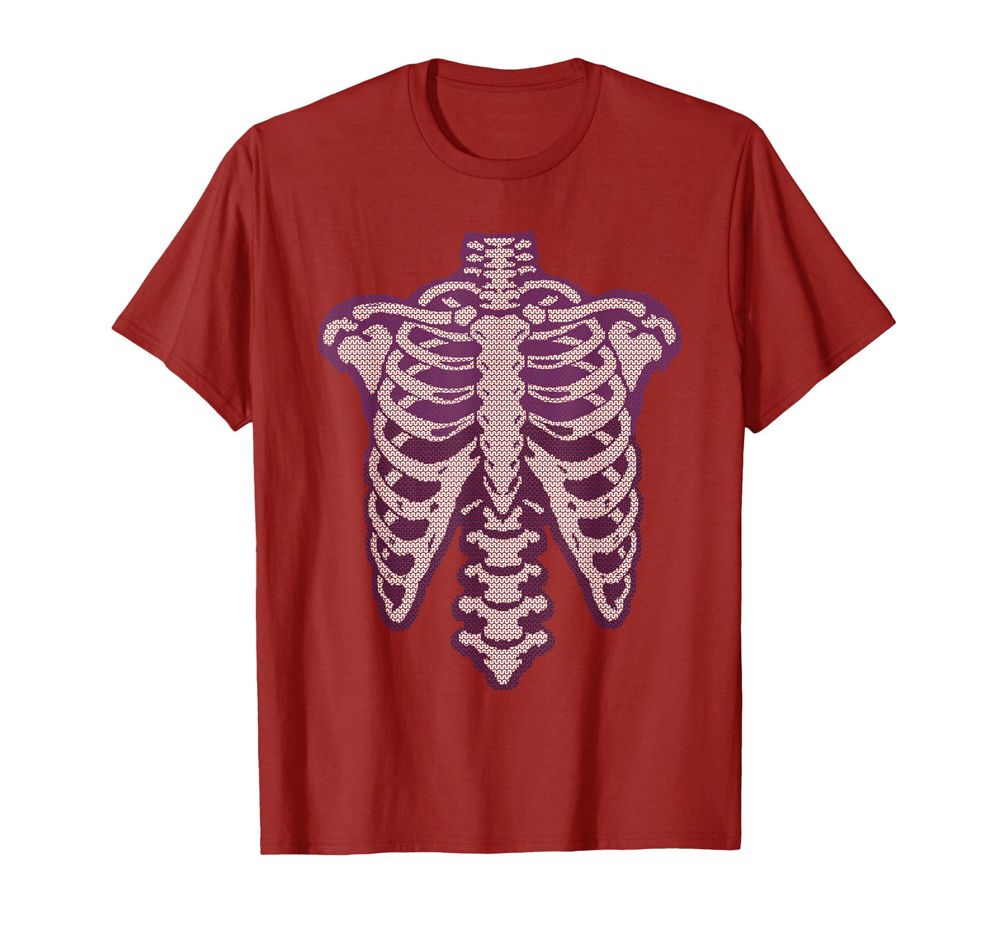 Purple Knitted Skeleton Ribcage with Pixel Style Pattern T-Shirt