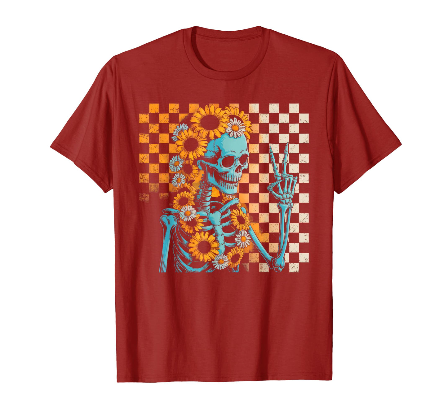 Retro Fall Skeleton Halloween Skeleton Flower Spooky Season T-Shirt