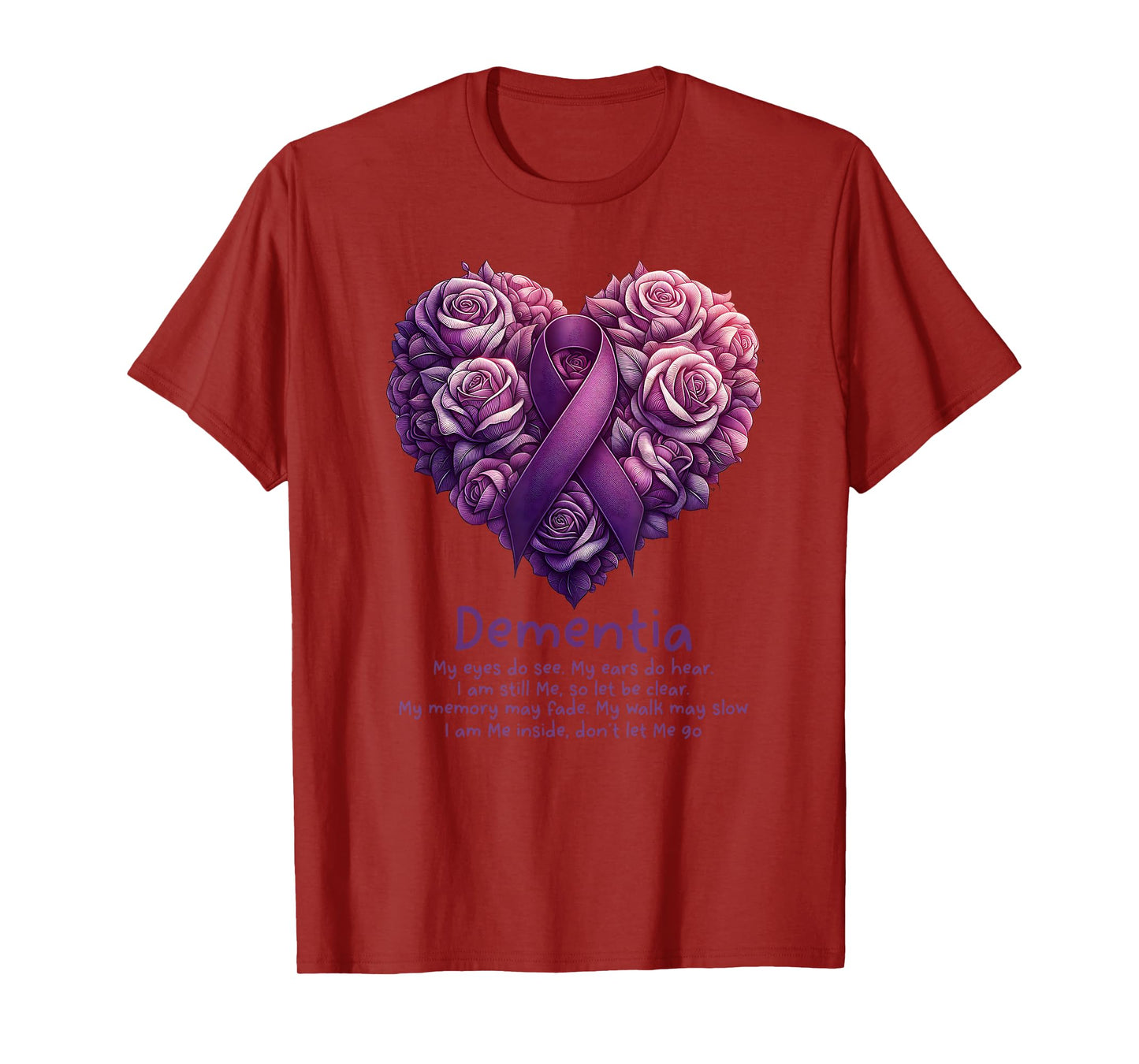 Dementia Purple Ribbon Floral Heart Alzheimers Awareness T-Shirt