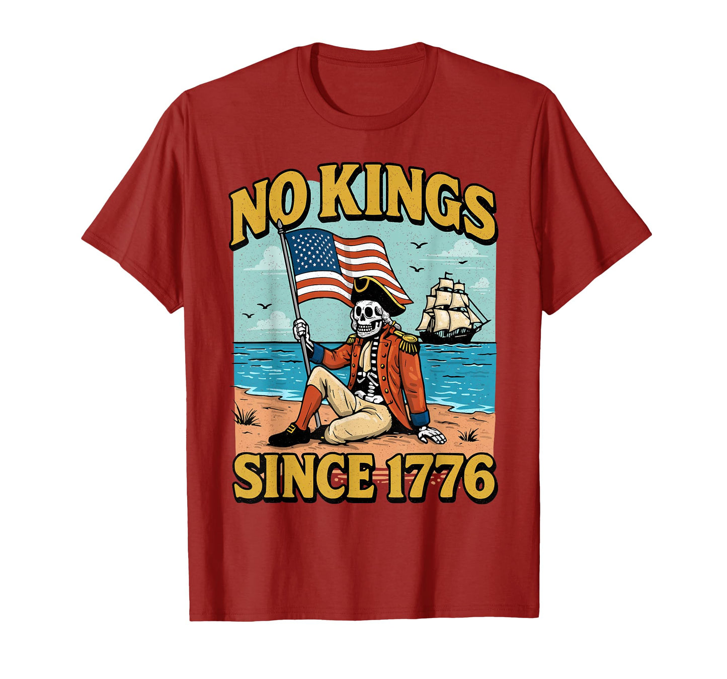No Kings Since 1776 Funny Skeleton USA Flag 4th of July T-Shirt