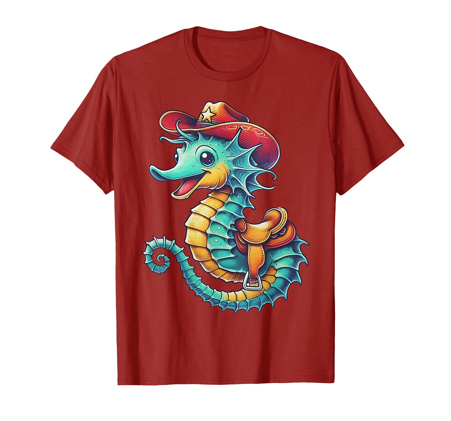 Cowboy Seahorse Colorful Underwater Sea Rodeo Ocean Western T-Shirt