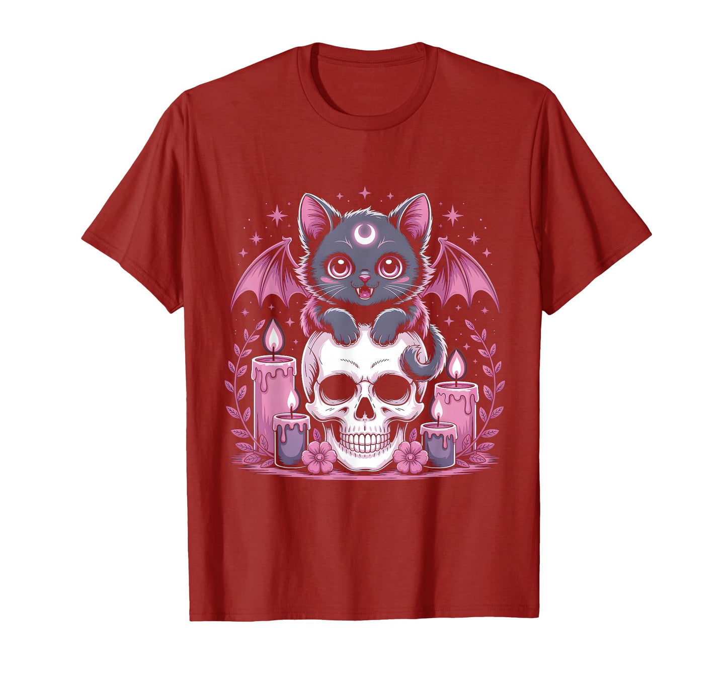 Kawaii Pastel Goth Cute Creepy Cat Bat Skeleton Tee T-Shirt