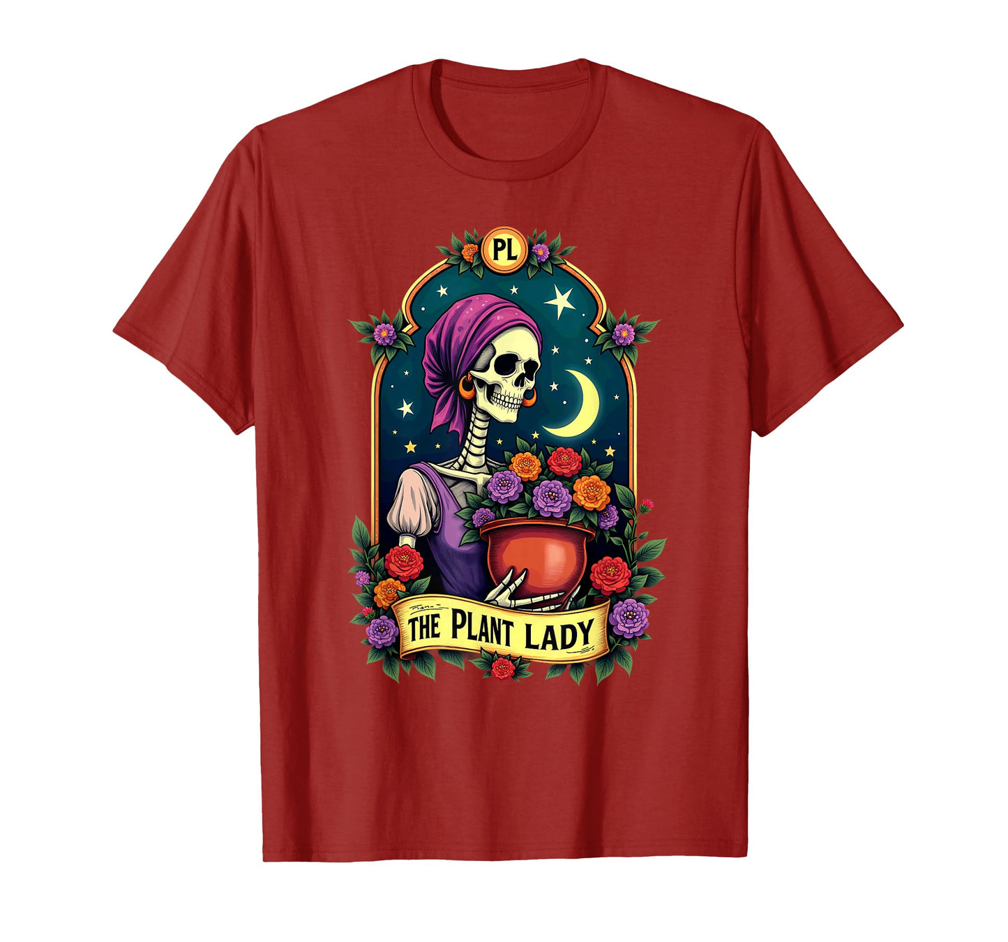 Gothic Tarot Card The Plant Lady Skeleton Halloween T-Shirt