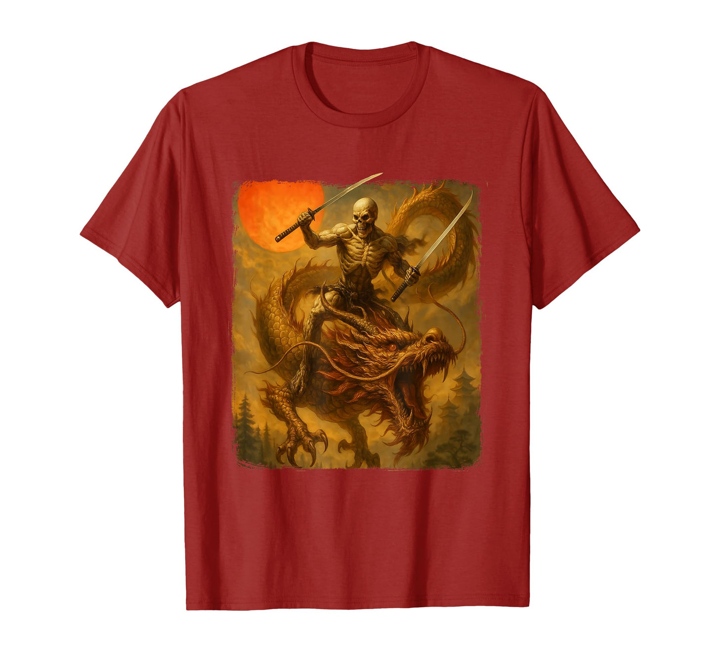 Skeleton Ninja Riding Dragon Japanese Samurai Ukiyo-e Art T-Shirt