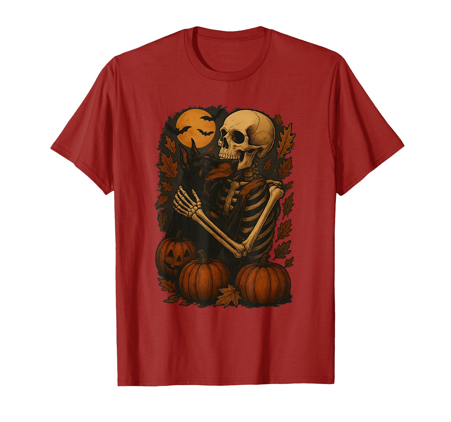 Skeleton Hugging Doberman Pinscher T-Shirt